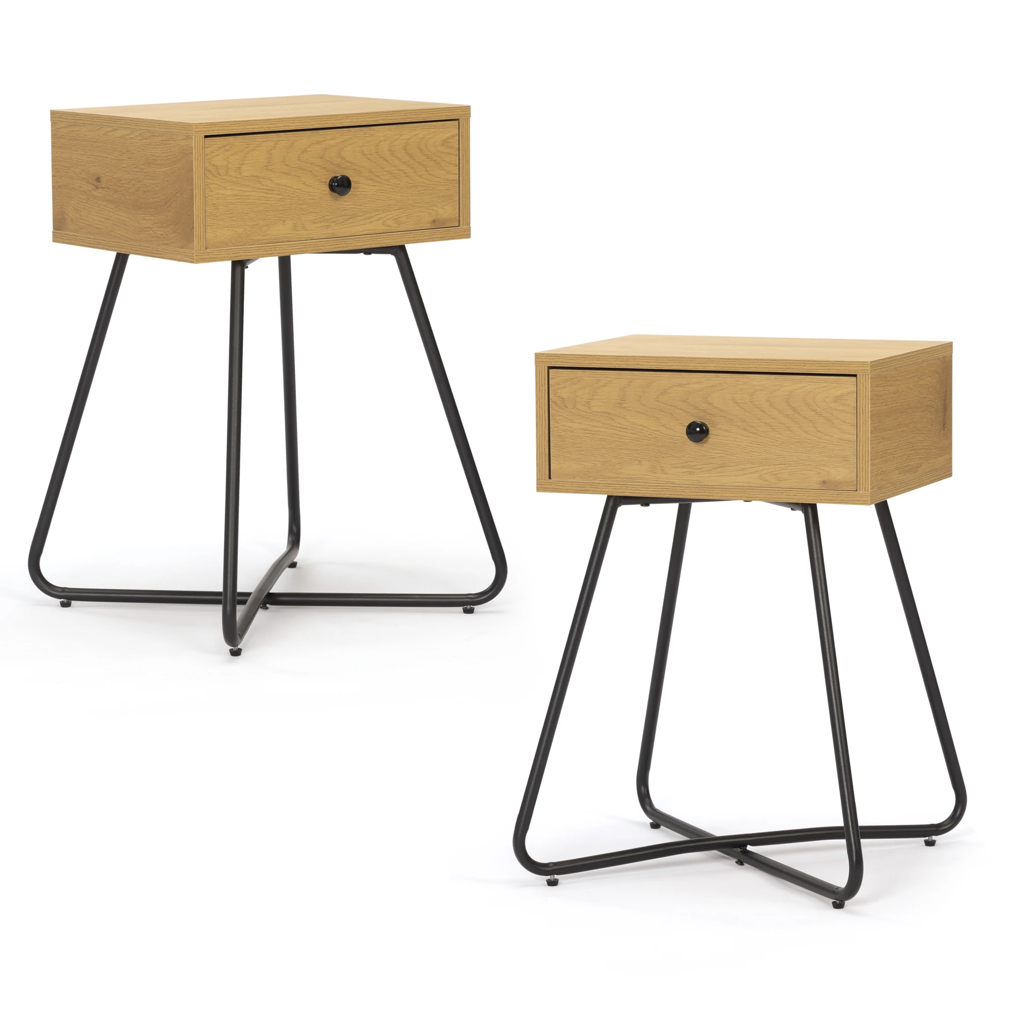 Set of 2 Modern Night Stand End Table with Drawer And Cross Legs