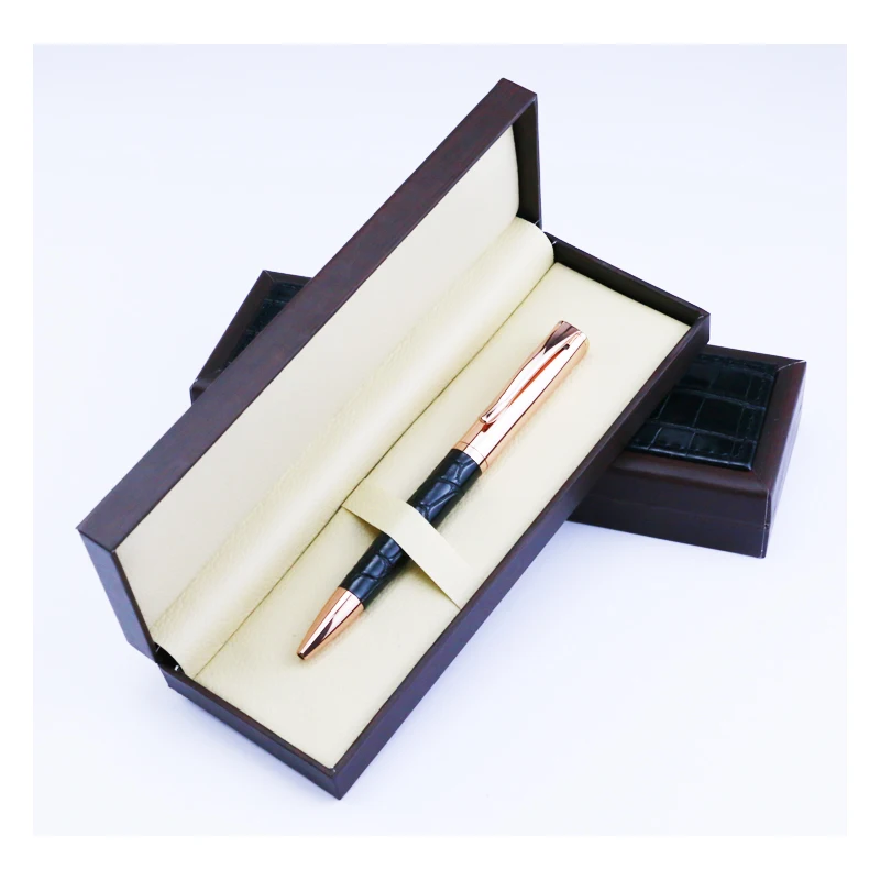 Eacajess Factory Wholesale High-grade Luxury Metal Roller Pen PU Leather Metal Ballpoint Pen Gift Box Custom Pens With Logo