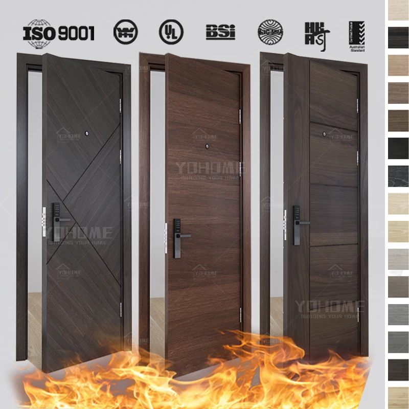 American interior fire door wooden veneer walnut door fireproof 90 minute for interior construction wooden fire protection door