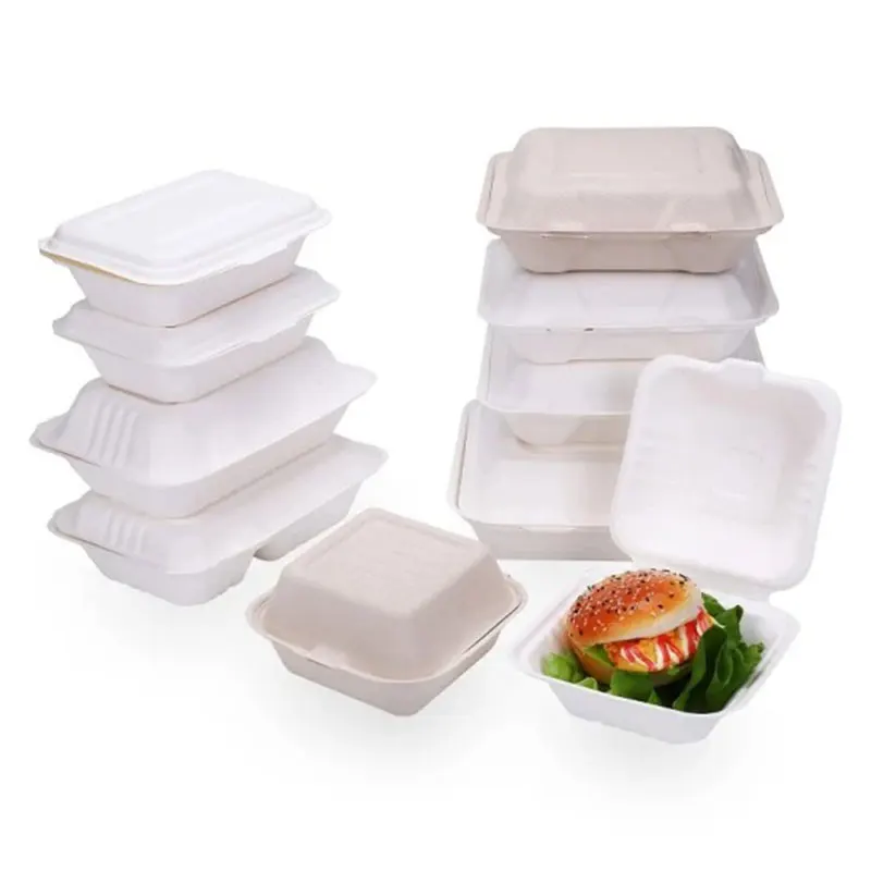 Disposable Biodegradable Clamshell Food Container Compostable Envase Dinnerware Sugarcane Sugar Cane Bagasse Tableware