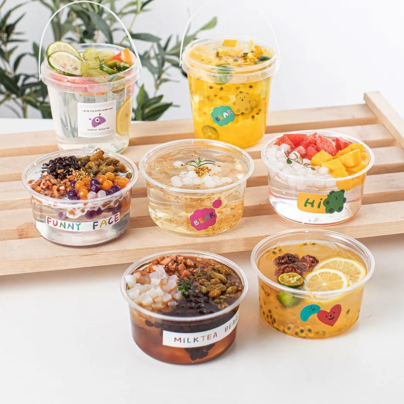 Eco-friendly One-time Fruit Cup Ice Powder Bowl with Cover Togo Transparent Plastic Fruit Clear Salad Container Salad Bowl