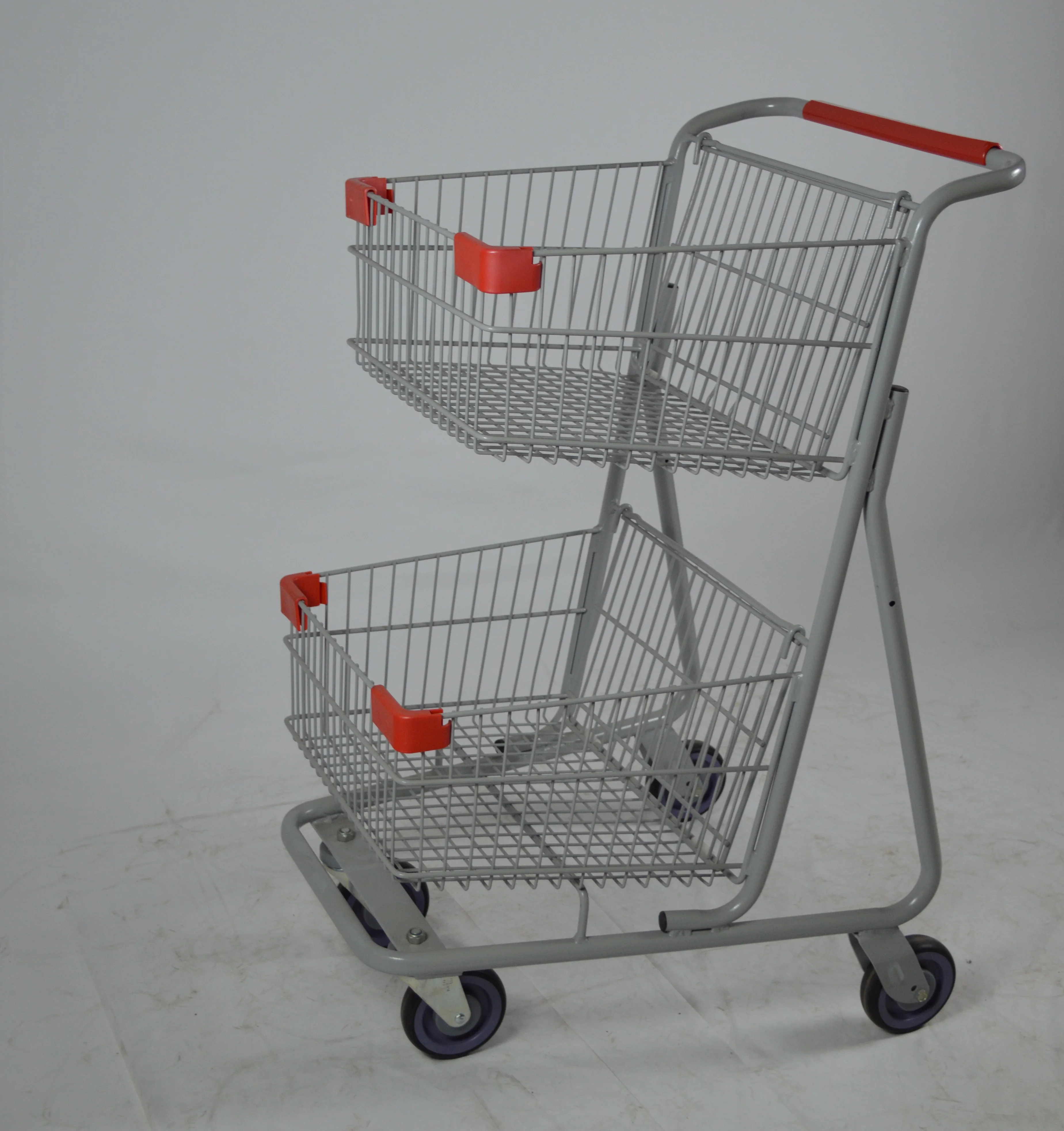 supermarket hand push food cart for sale hand trolley prices grocery store 2-tier shopping cart