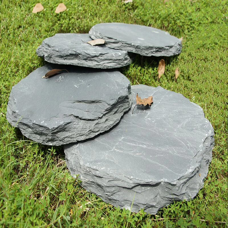 Outdoor Slate Garden Paths Flagstone Walkway Round Landscape Stepping Stones In Grass lawn