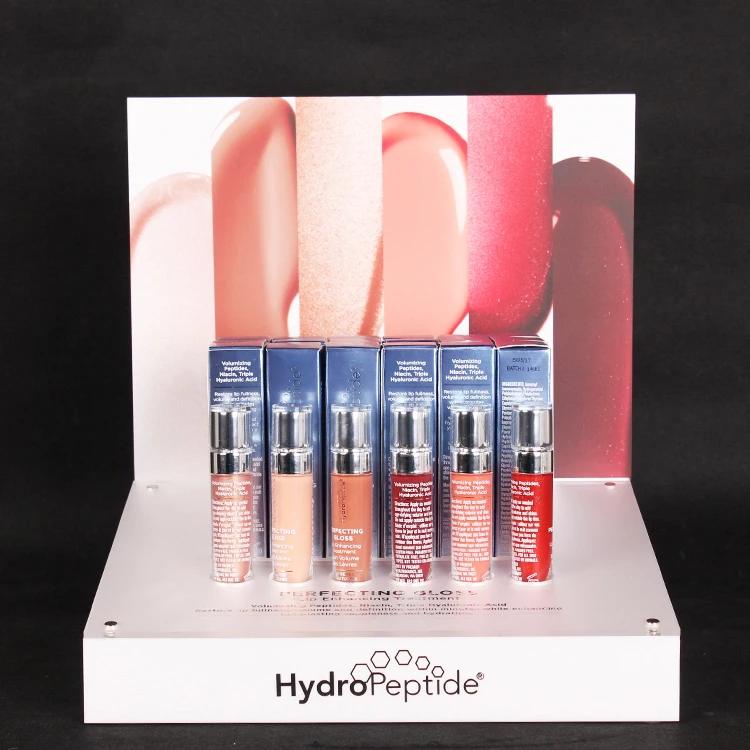 White Acrylic Cosmetics Display Rack Countertop Makeup Display Stand for Lipsticks