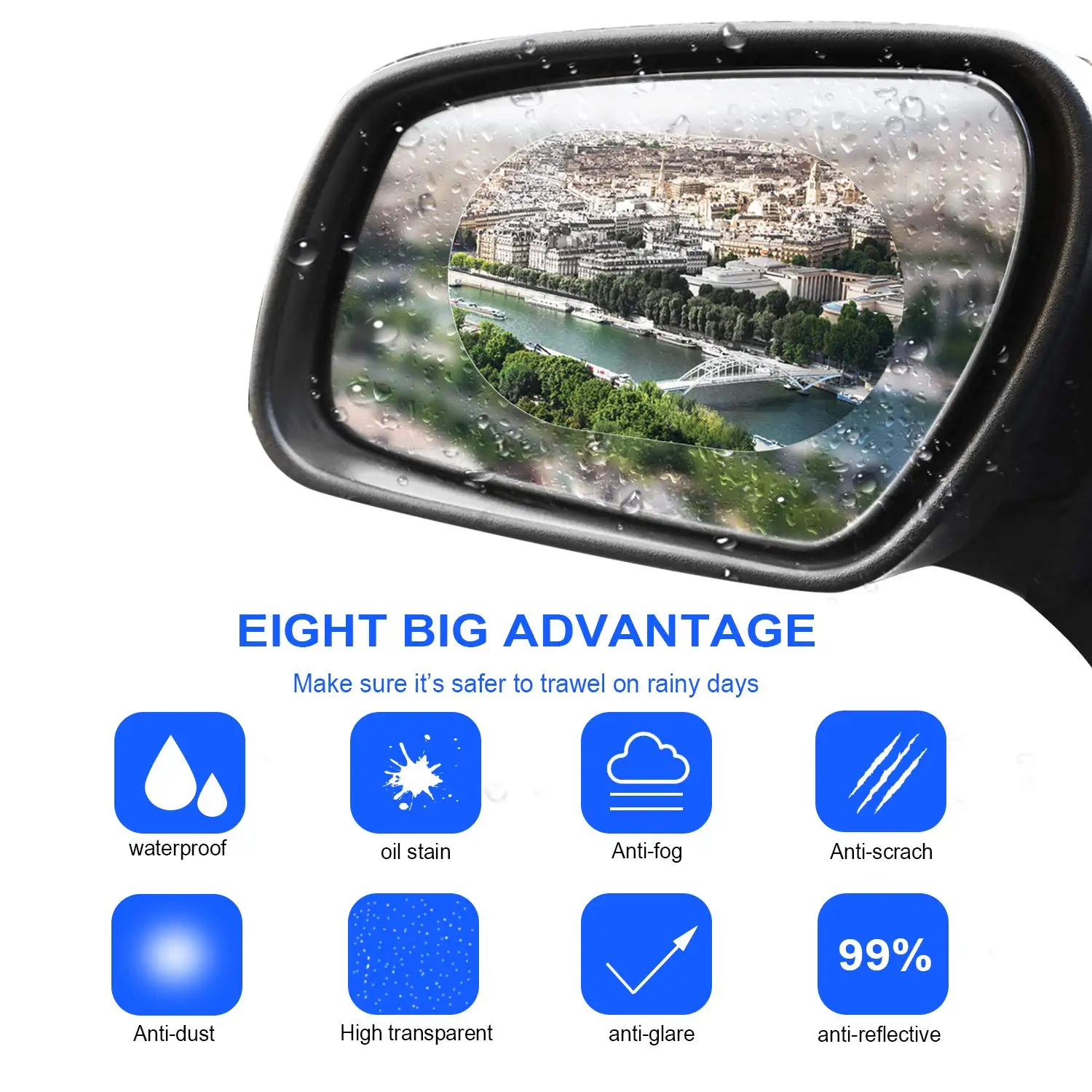 1 Set 4 Pcs Car Mirror Film and Side Window Film Anti Fog Rear View Rainproof Waterproof Nano Coating Film for Car Mirrors