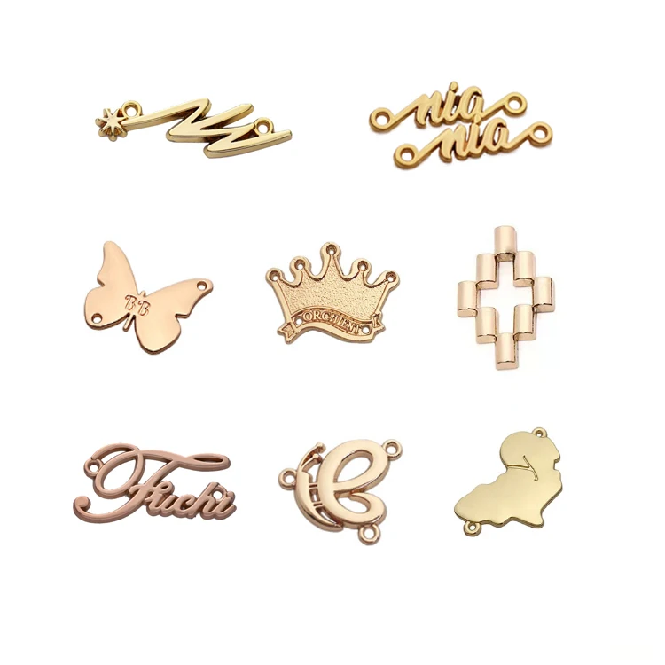 metallic zinc alloy 2 hole ses clothing logo sew see metal label for clothes