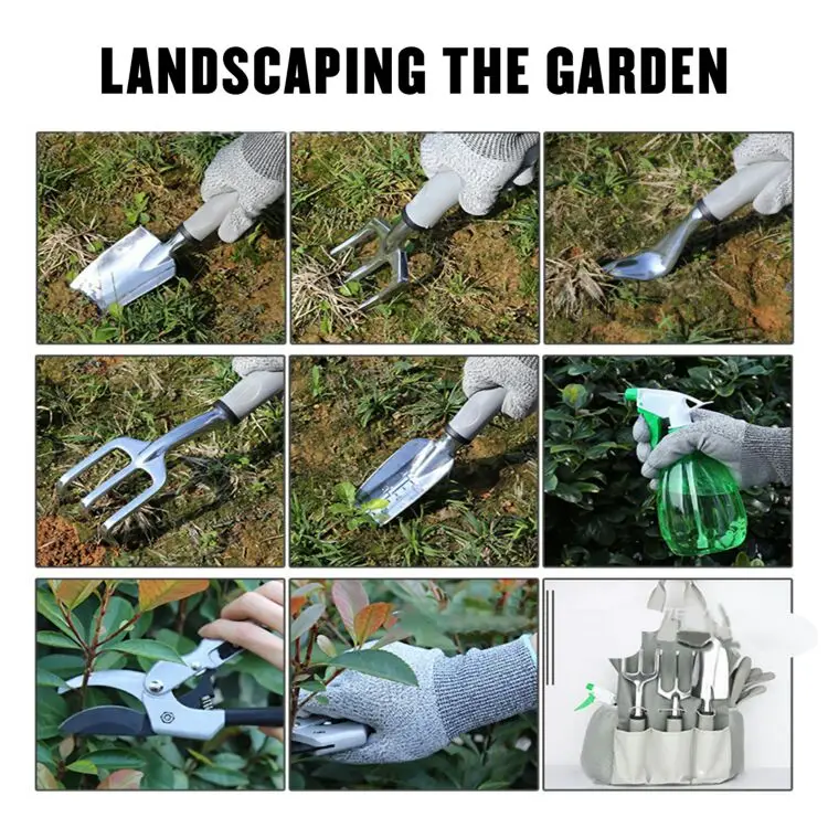 9 Pieces 2022 Aluminum Alloy Hand Shovel Trowel Rake Gift Box Garden Tool Set