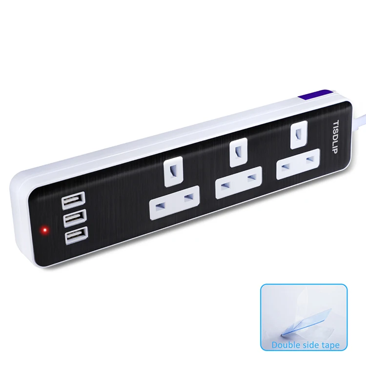 New Arrivals 3 USB Charger UK Plug Power Strip 3 Way Surge Protector British Standard Extension Lead Socket