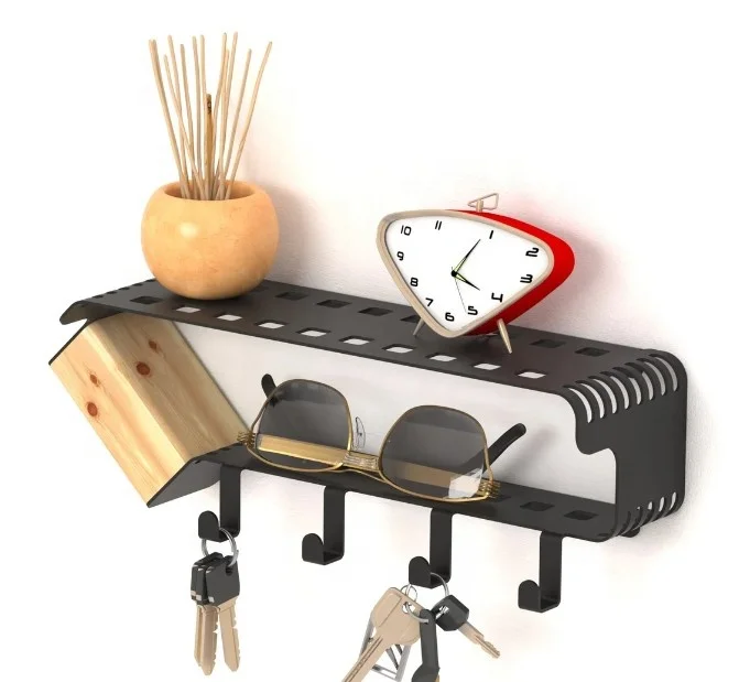 Wall Decor Mail And Key Holder Metal And wood Wall Shelf With Hanger Floating Shelf For Wall Home Decor Metal Crafts