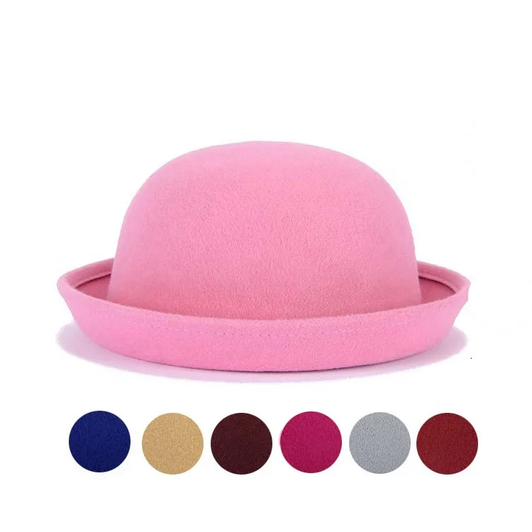 British Korean Fashion Lady Bowler Hat High Quality Imitation Woolen Cloth Formal Hat For Women