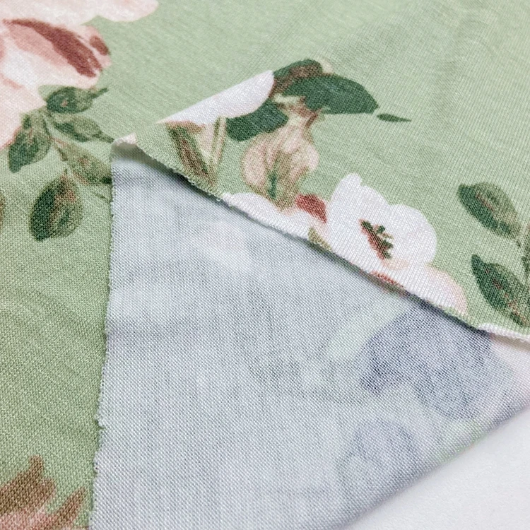 Soft quality 95% rayon 5% spandex knitted custom big floral printed 180GSM viscose single jersey fabric for lady dress