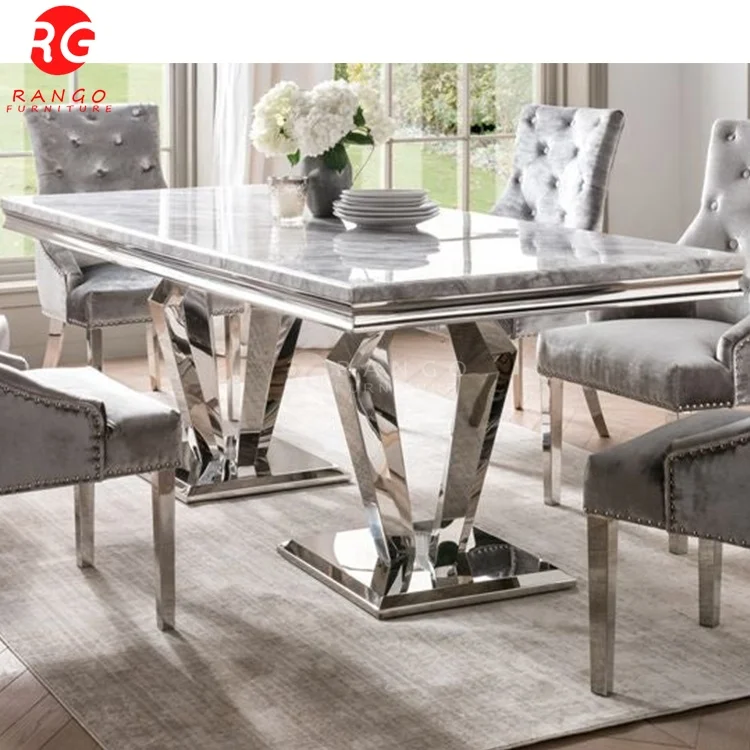 Marble Dining Table With 6 Chairs For Home Product with imperial grey marble texture
