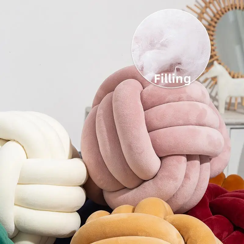 Hot Sale Multicolor Handmade Velvet Knot Cushion Ball Soft Fabric Round Throw Pillow for Home Hotel Airplane Decor