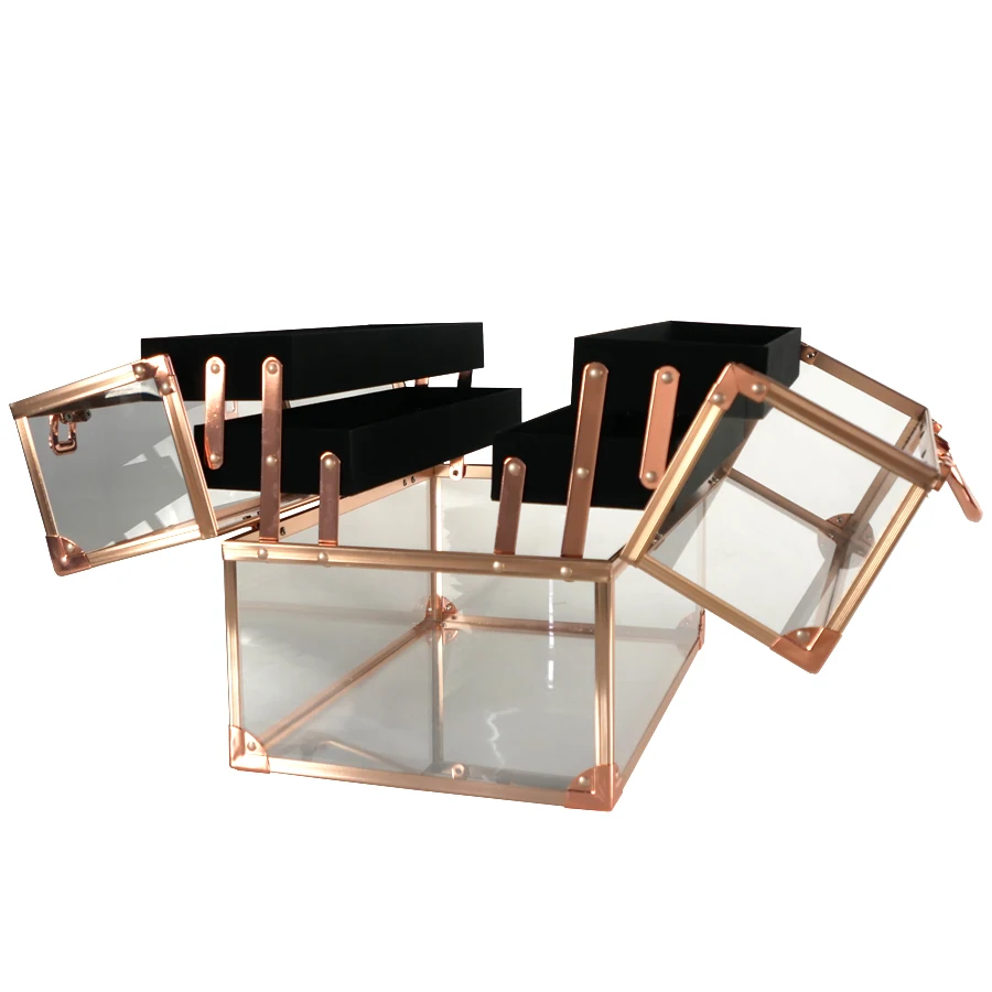 
Acrylic portable clear large rose gold poker makeup cosmetic jewelry display storage acrylic box case 