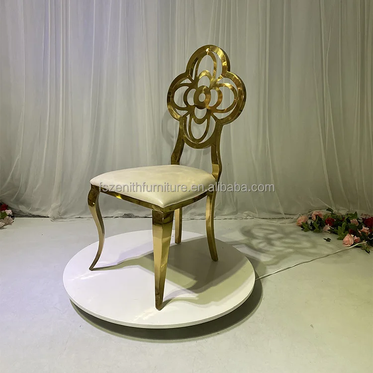 Romantic Silver and Gold Carved Flower Patterns Wedding Furniture Stainless Steel Chair Wedding