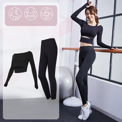 Crop Top and High Waisted Workout Leggings Set Fitness Yoga Suit Womens Long Sleeve Sportswear Fitness & Yoga Wear 1 Set