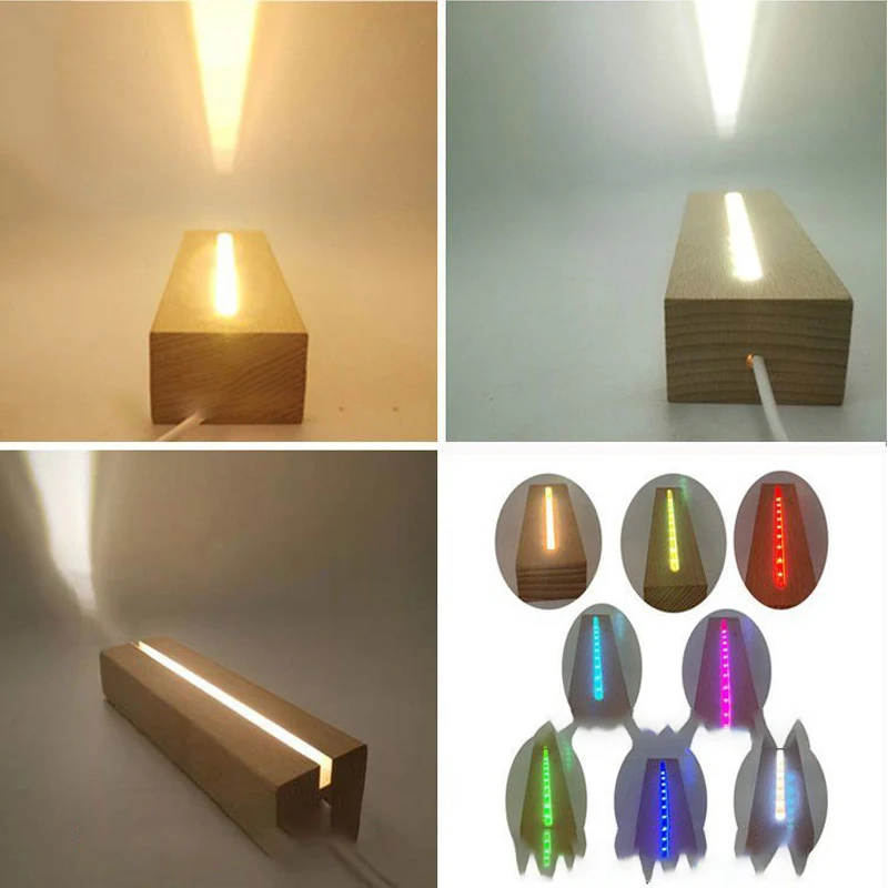 DIY customized blank acrylic with led light table lamp wood base 3d night light wooden lamp with clear acrylic