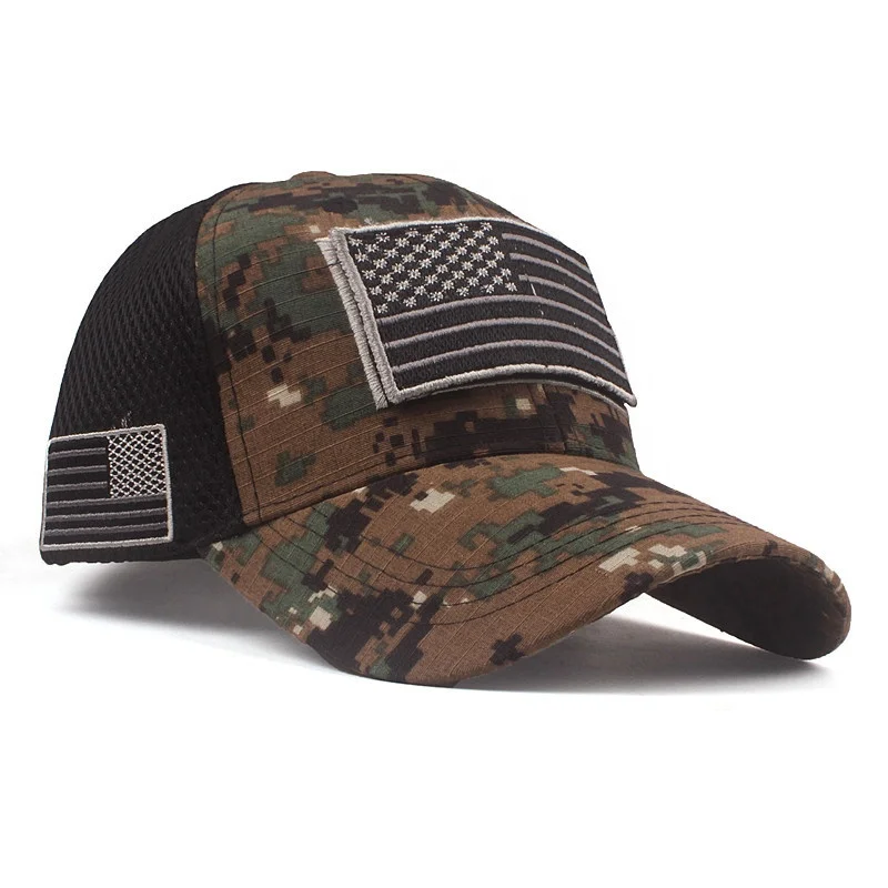 Camouflage Constructed Trucker Special Tactical Operator Forces USA Flag Patch Baseball Cap