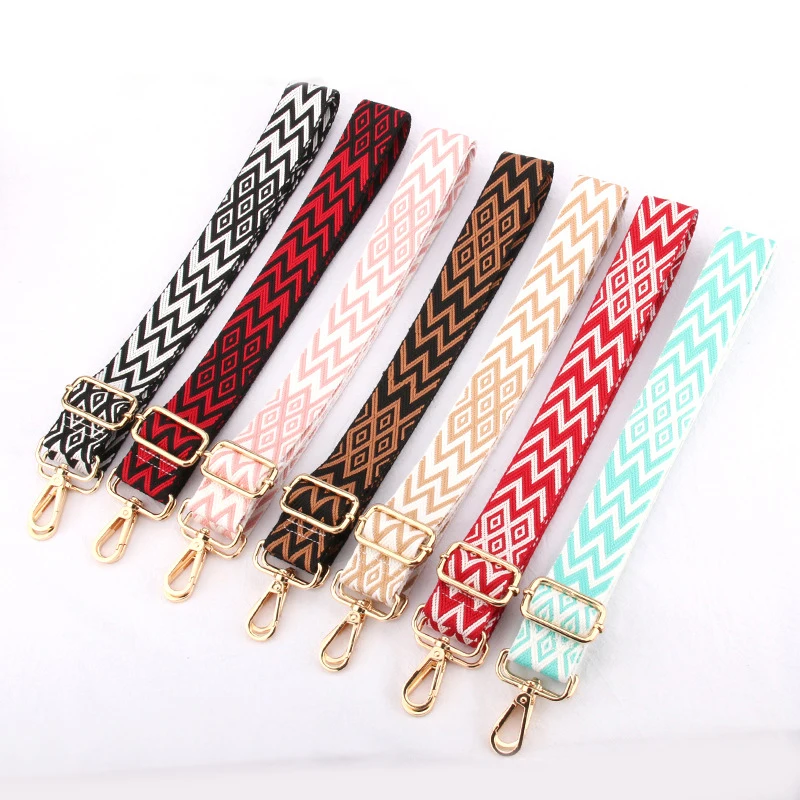 Ls015 Fashion Style Color Lozenge Stripe Weave Crossbody Bags Shoulder Strap With Hook Custom Handbag Straps For Bag Handles
