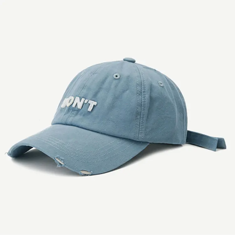 
Manufacture Custom Embroidery Logo 100% Cotton 6 Panel Unstructured Distressed Baseball Cap Dad Hat 