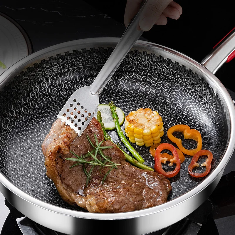 Hot Selling Pure Cook Cooking Pan Steak Induction Honeycomb Coating Panci Frypan Non Stick Stainless Steel Frying Pan