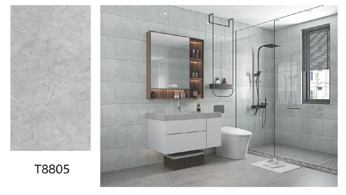 Waterproof Removable Glossy PET Grey Wall Marble Stickers Indoor Decorative Bathroom Wall Sheet Easy to Clean Tile Sticker