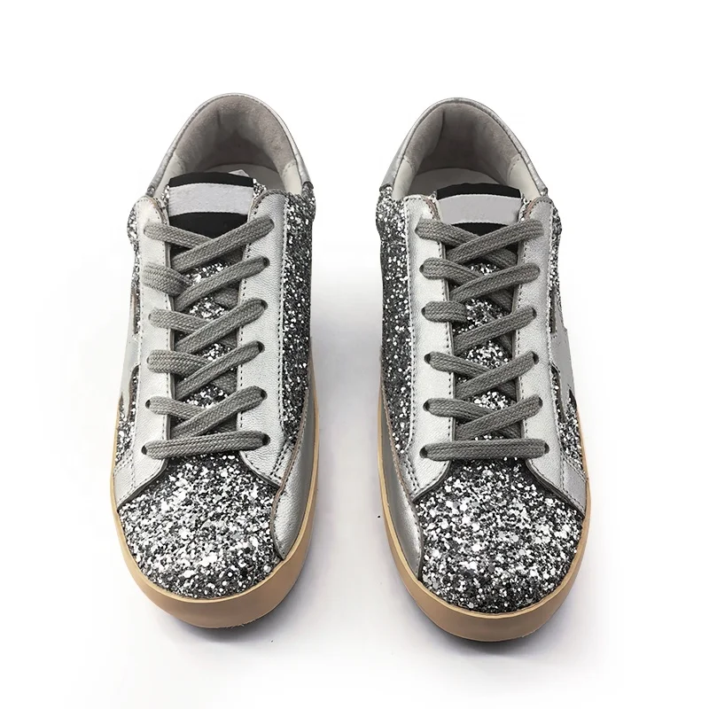 G Fashion Brand Designer Luxury Slivery Glitter Ball Star Genuine Leather Casual Sports Walking Running Men Women Sneakers Shoes