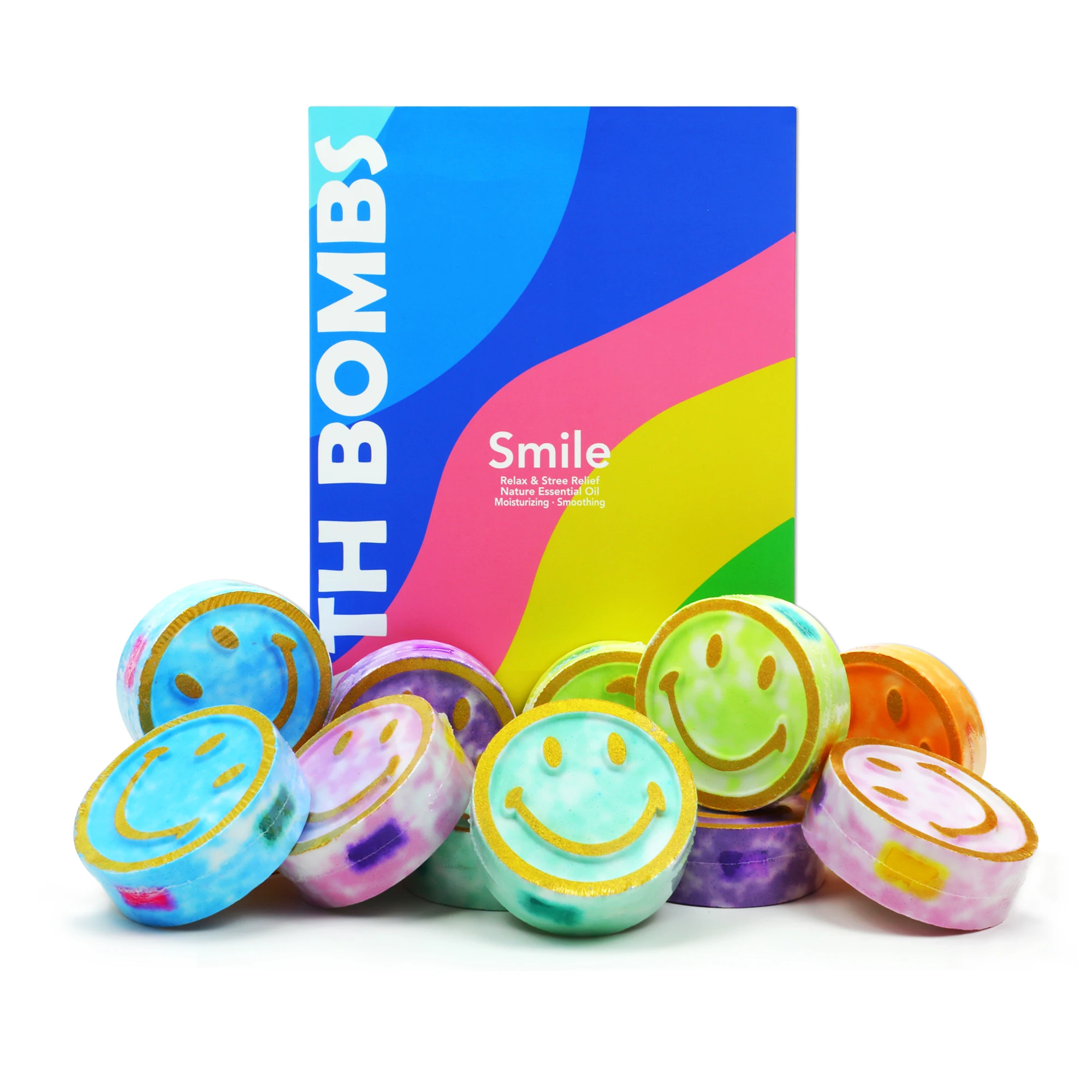 Perfect Christmas gift  Organic Relaxing Bath Bombs Vegan rainbow smile bath fizzies