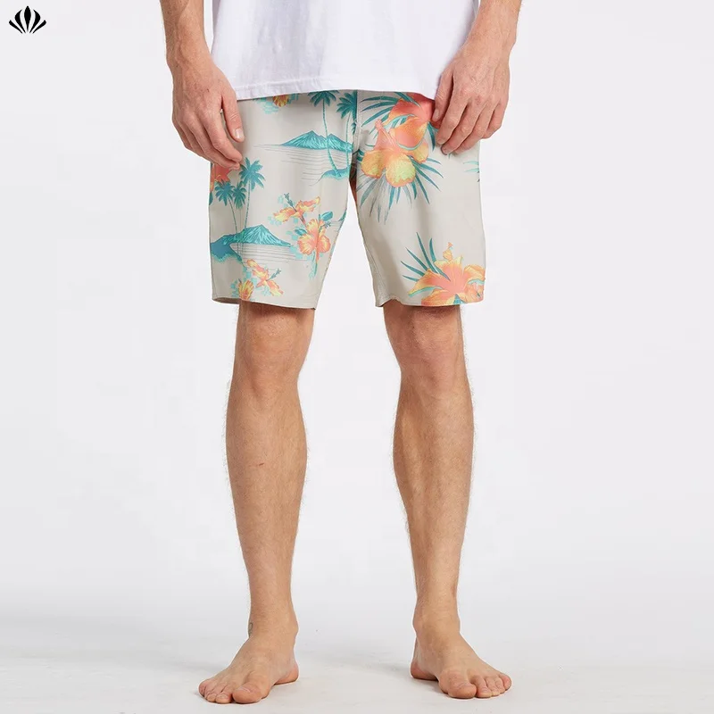 Hawaii Style Full Leaves Print Fashion Swim Trunk for Men Surf Board Shorts on Beach Activity