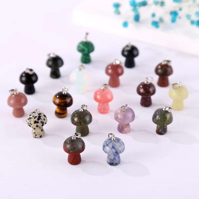 Healing Reiki Crystal Wire Wrapped Rose Quartz Mushroom Pendant Natural Gem Stone Mushroom Charm For Women Mens Necklace Jewelry