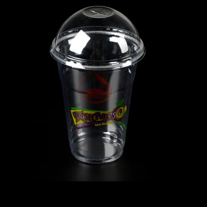 OEM Service Disposable milkshake plastic cups with own logo printed plastic PET cup with dome id