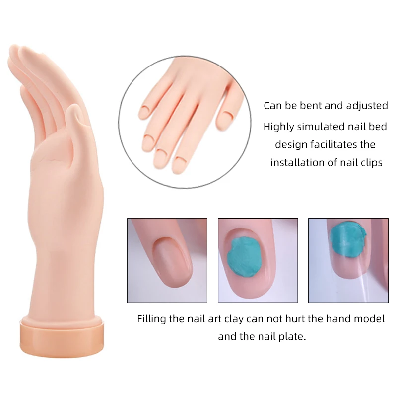 Movable Beginner Manicure Bendable Prosthetic Removable Mannequin Art Hand Silicone Model Practice Finger Nail Training Tool