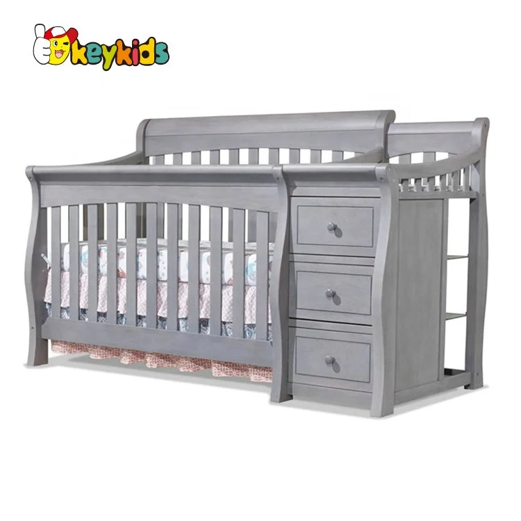 Высококачественная серая деревянная кровать для детской кроватки с пеленальным столом W08E027