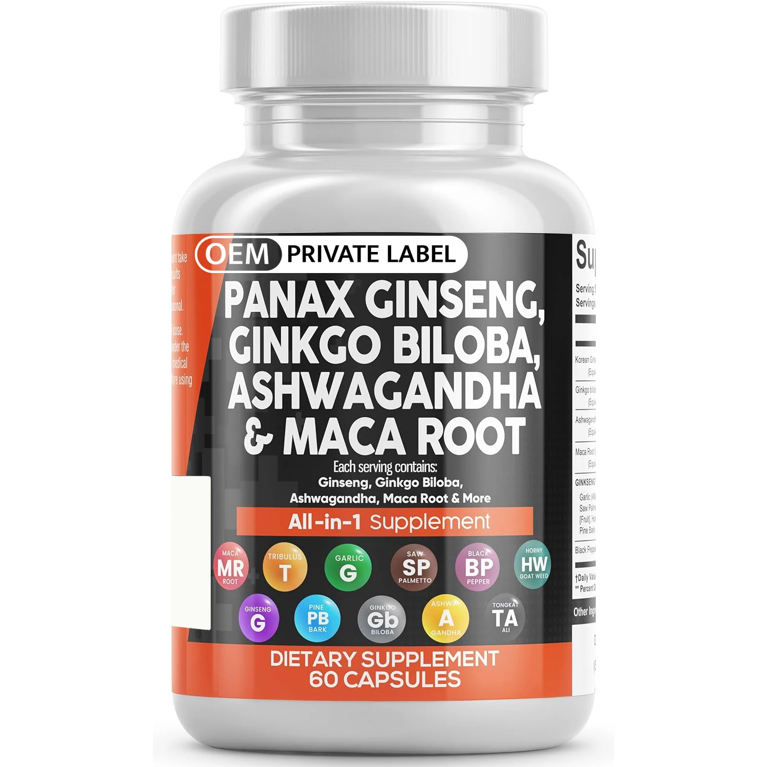 Best Selling Korean Ginseng Capsules with Ginkgo Biloba Maca Root and Ashwagandha Capsule for Energy Support