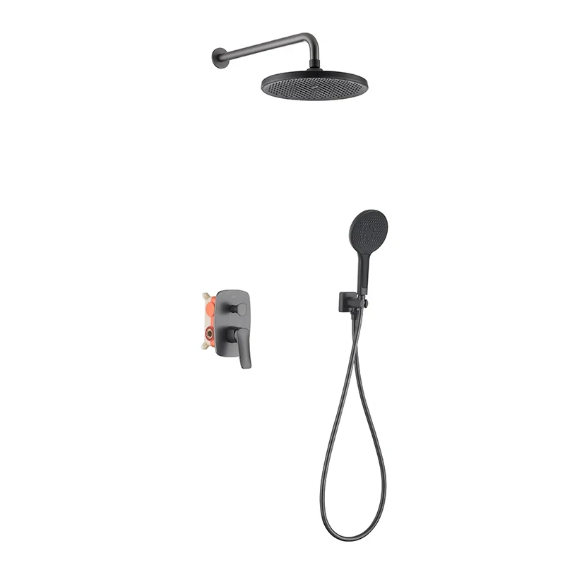 Gold Concealed Shower System Bathroom Shower Faucet Set Embedded Cartridge Faucet Rainfall Shower Mixer Crane Grey Chrome