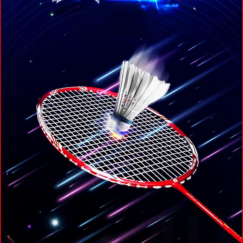 Professional Lightweight Carbon Fiber Badminton Racket 4u Slightly Soft with Full PU Grip and Graphite Shaft for Training