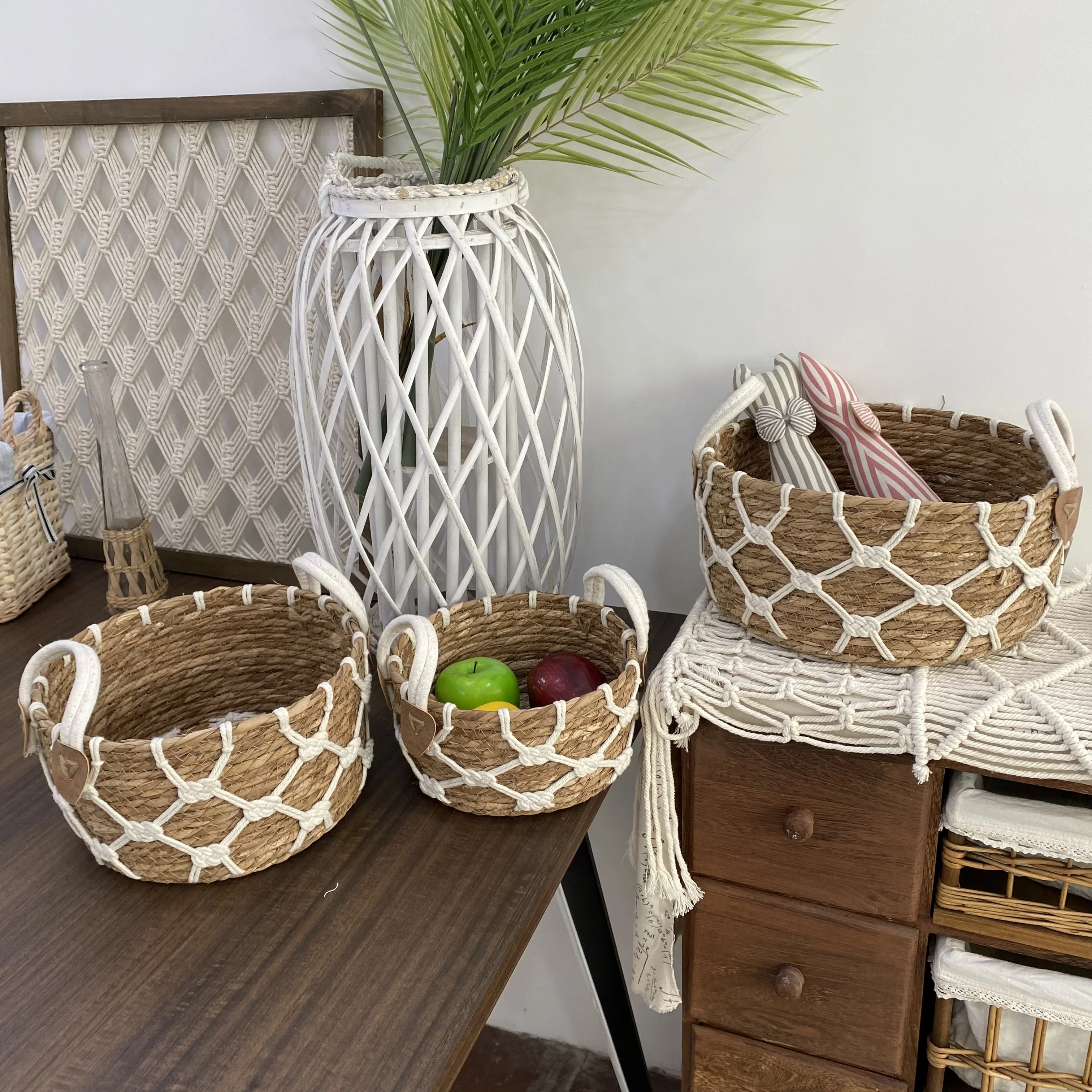 Best Price Storage Grass Craft Baskets Wicker Colourful Cotton Rope Plant Flower Basket