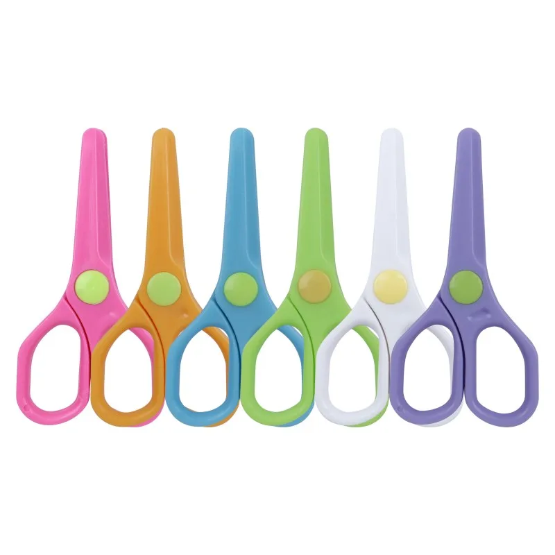 Student color paper cutter Easily bounces all plastic small scissors round head safety manual Paper-cutting scissors