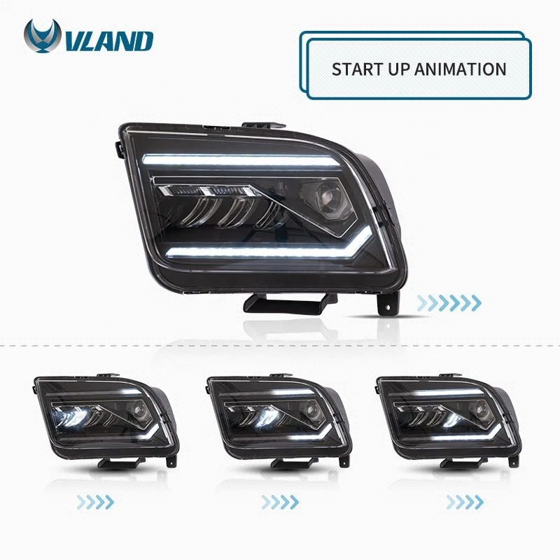 VLAND Factory LED Headlight for Ford Mustang 2005 2006 2007 2008 2009 Body Kit Accessories Light Car Bodykit Auto Parts Head