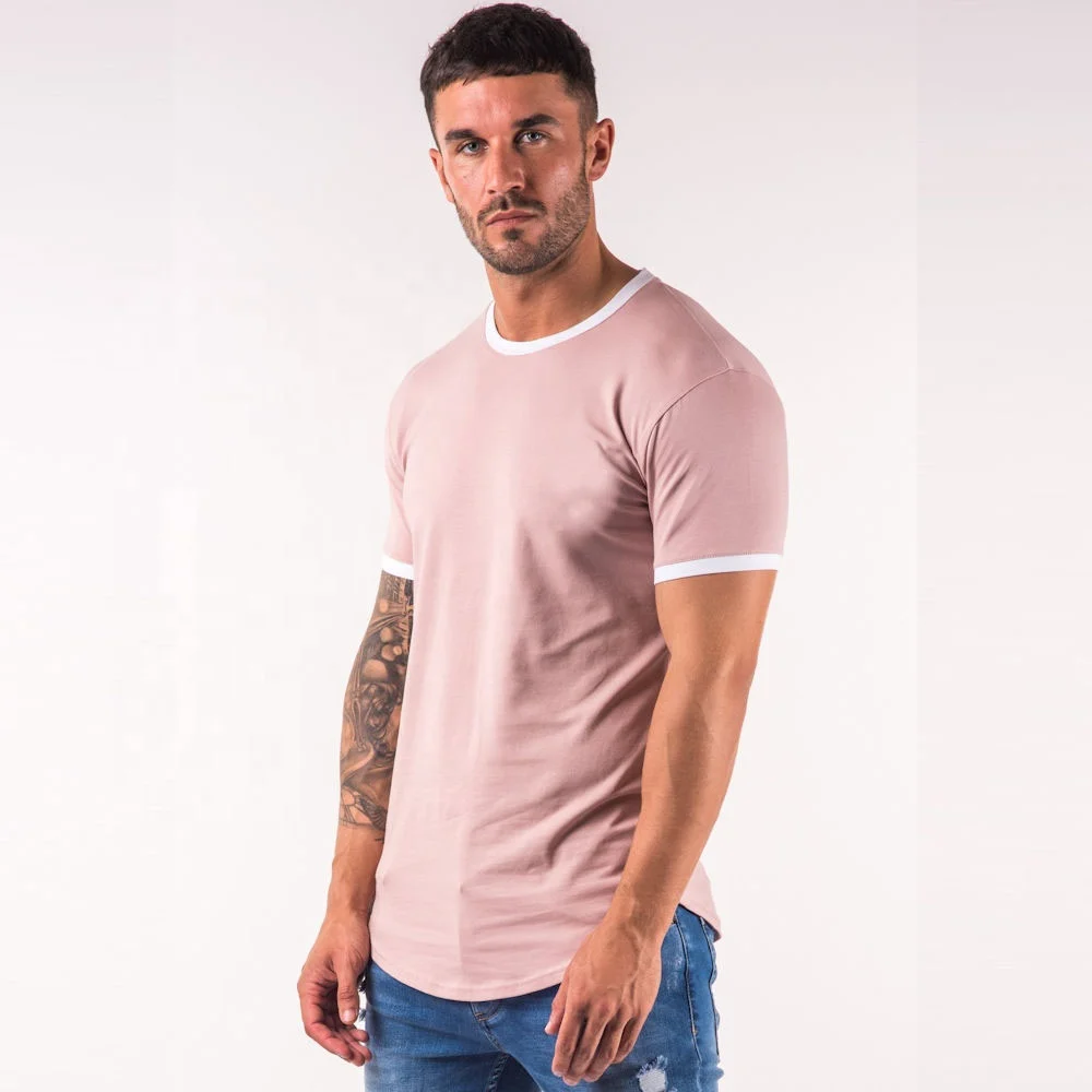 Gym Workout 95% Cotton 5% Elastane Mens  Fitted T-Shirt Elongated Gym T Shirt Longline Curved Hem Breathable Tee