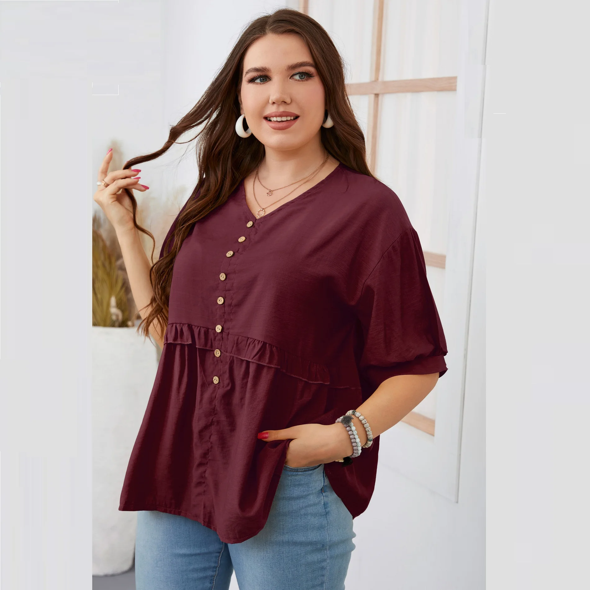 European American Plus Size Womens Bohemian Retro Blouses One-Shoulder Flare Sleeve Striped Print Long Tops with Tassels