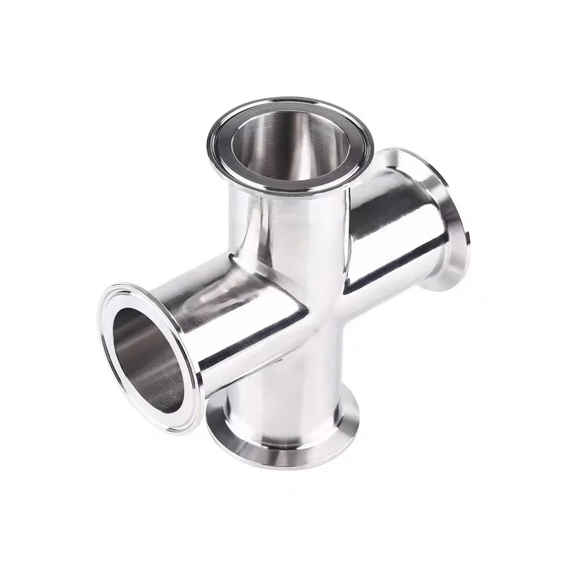 ss304 cf8 stainless steel pipe fitting ferrule clamp polishing sanitary clamp 4 way cross