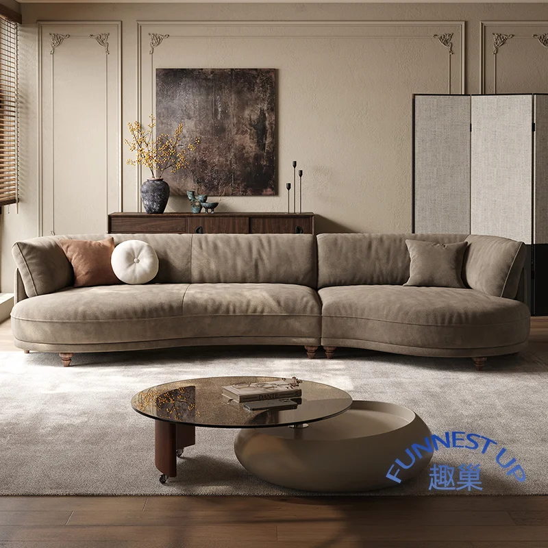 French frosted velvet fabric sofa designs modern living room small 3 or 4 seats Italian minimalist curved lunar new model sofa