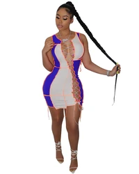 DUODUOCOLOR Summer 2021 bodycon dresses clashing color splicing sexy club wear hollow out bandage dress D97227