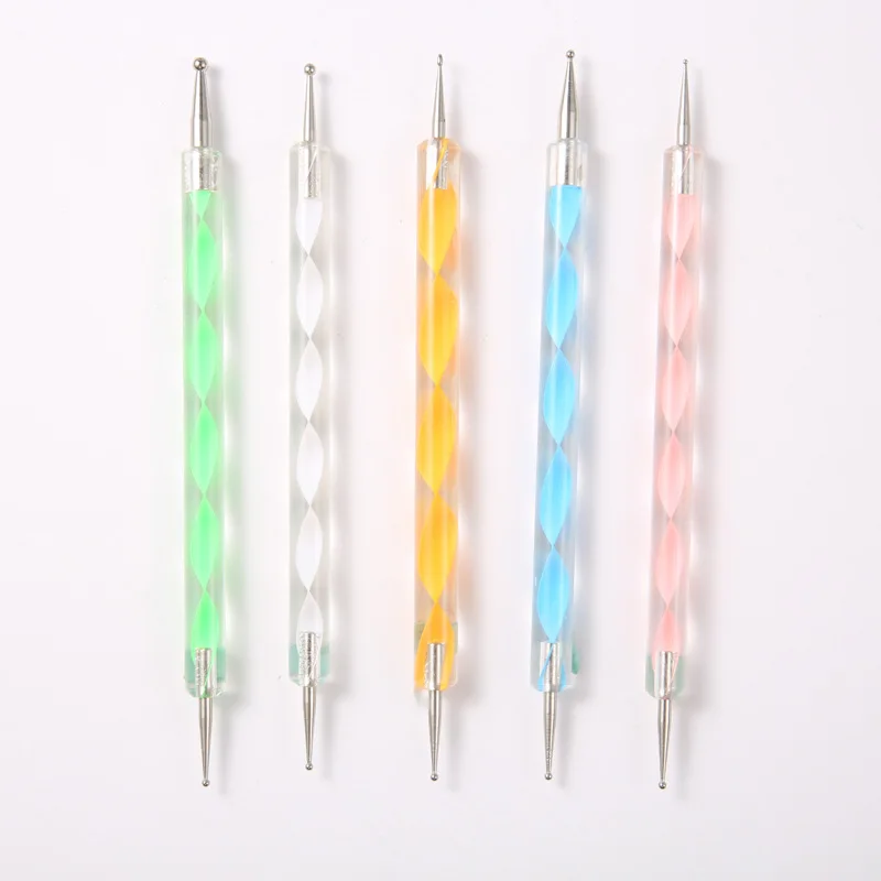 Trending Products 2024 Nail art tools Point drill pen Double head point needle five color spiral chalk point bead pen