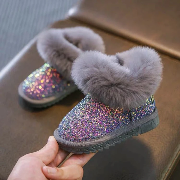 Classic High Quality Bling Bling Winter Warm Indoor Outdoor Flat Bottom Kids Boots