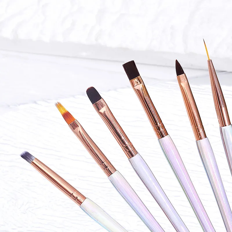 2024 NEW arrive nail brush set  6 pcs transparent acrylic Handle nylon hair nail brush for Nail Art Painting Brush set