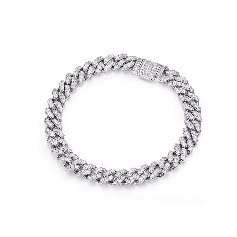 8mm Micro Paved Iced Out Moissanite Cuban Link Chain Luxury Bling Diamond Bracelets For Men
