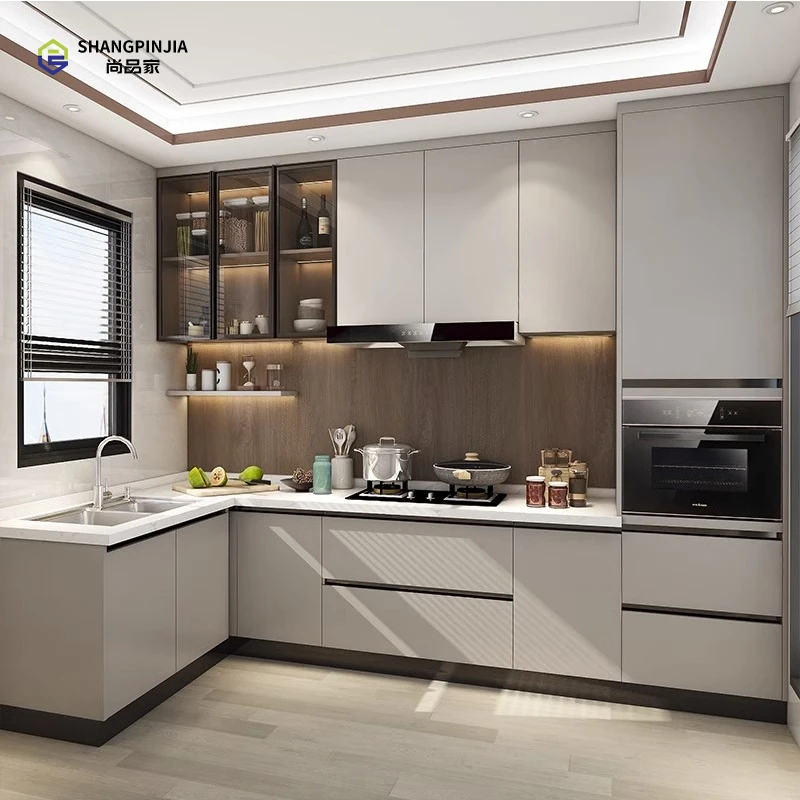 Customization kitchen cabinets, quartz stone countertops, and simple overall kitchen cabinets for household use
