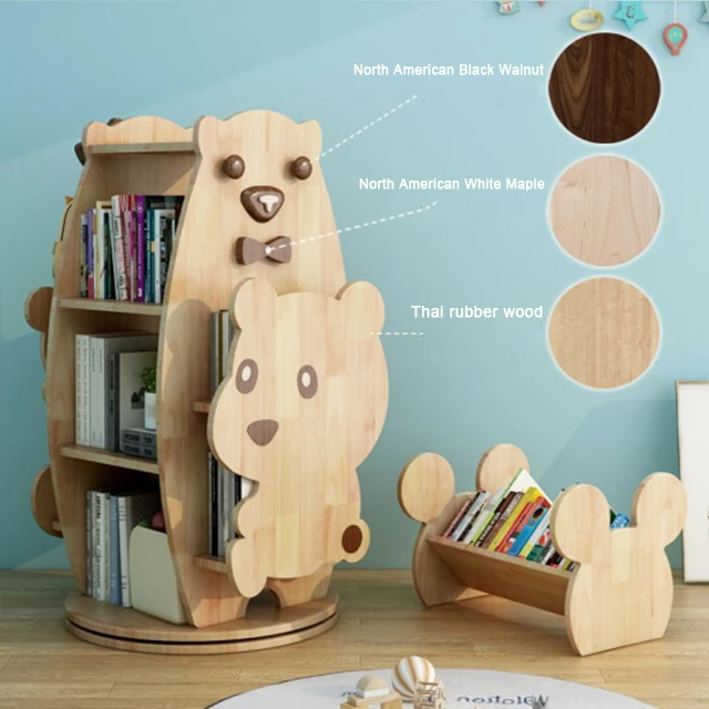 Деревянная вращающаяся книжная полка, напольный книжный шкаф 360 градусов для детского сада, полка для книг с рисунками, полка для хранения игрушек, Дубовая полка
